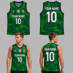 Custom Green Geometric Grunge Pattern Basketball Jersey - BKB002