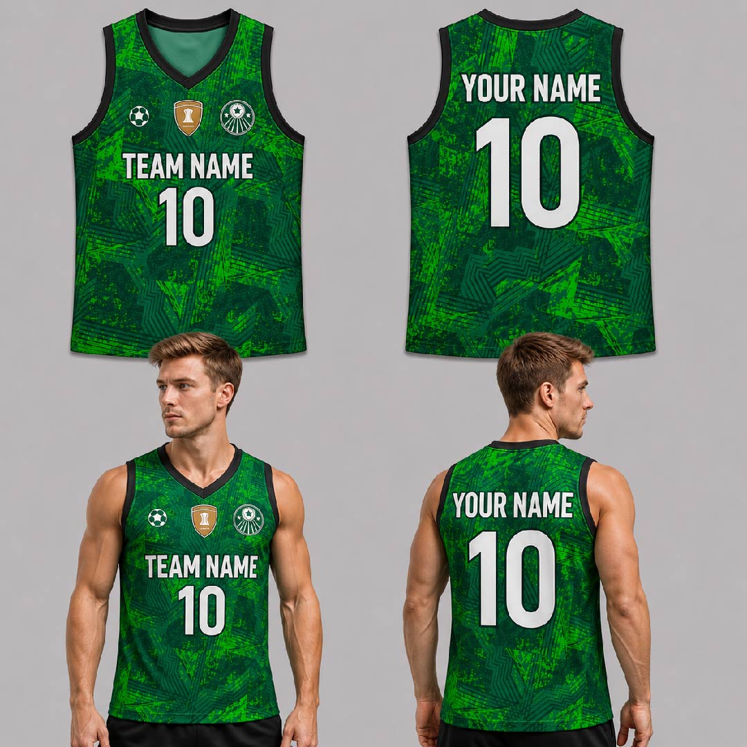 Custom Green Geometric Grunge Pattern Basketball Jersey - BKB002