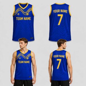 Custom Blue Yellow Wave Pattern Basketball Jersey – BKB006