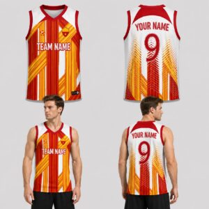 Custom Red Yellow White Strokes Pattern Basketball Jersey – BKB007