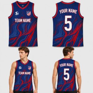 Custom Blue Red Wave Pattern Basketball Jersey – BKB009