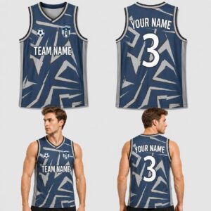 Custom Blue Gray Bolt Pattern Basketball Jersey – BKB011