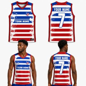 Custom Red Blue Stripes Pattern Basketball Jersey – BKB015