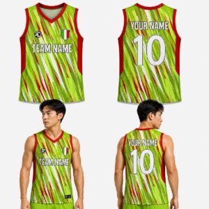 Custom Green Red White Strokes Pattern Basketball Jersey – BKB017
