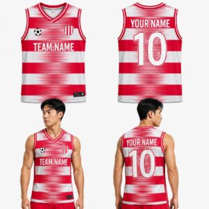 Custom Red White Wave Stripes Pattern Basketball Jersey – BKB018