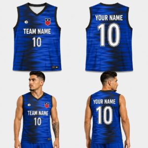 Custom Black Blue Waves Pattern Basketball Jersey – BKB019