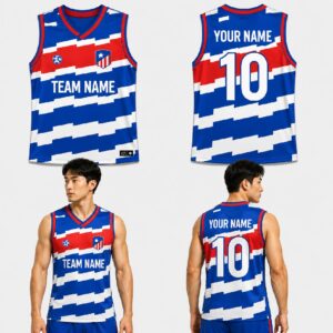 Custom Red White Blue Wave Stripes Pattern Basketball Jersey – BKB021