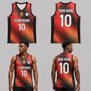 Custom Black Red Yellow Halftone Pattern Basketball Jersey - BKB029