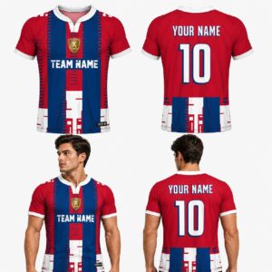 Custom Red Blue Broad Front Striped Football Jersey – FOT002