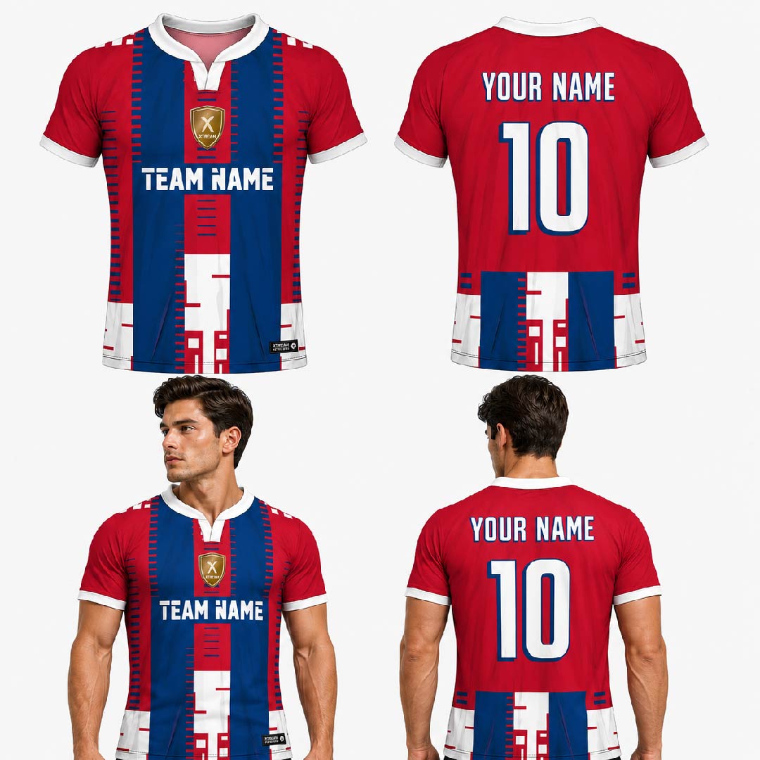 Custom Red Blue Broad Front Striped Football Jersey - FOT002