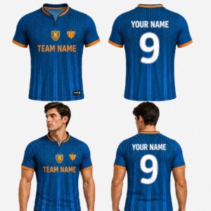 Custom Blue Orange Geometric Pattern Football Jersey – FOT003