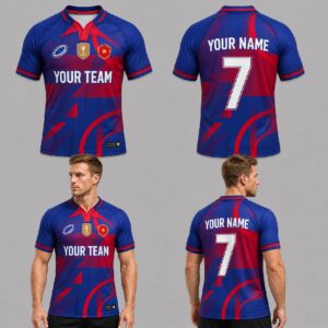 Custom Blue Red Abstract Geometric Pattern Football Jersey – FOT007