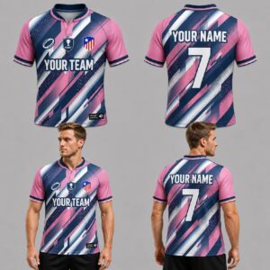Custom Pink White Blue Abstract Geometric Pattern Football Jersey – FOT010