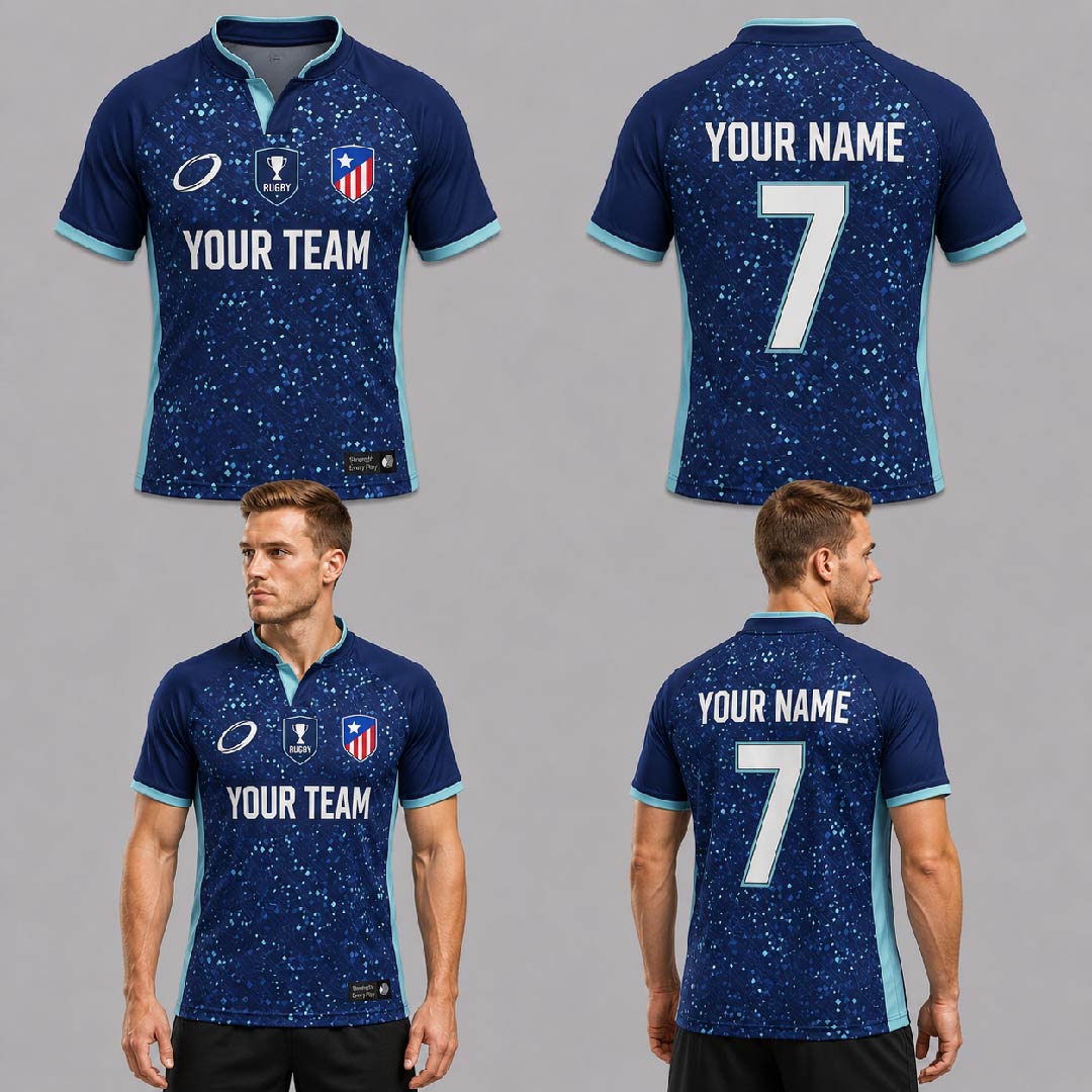 Custom Blue Geometric Waves Pattern Football Jersey - FOT012