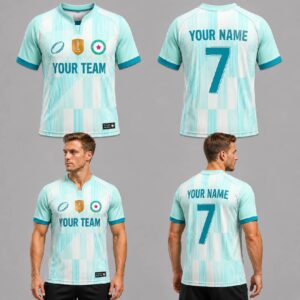 Custom Blue White Geometric Lines Pattern Football Jersey – FOT013
