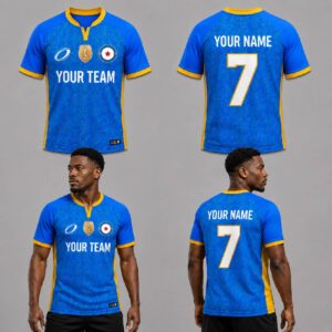 Custom Blue Yellow Wave Lines Pattern Football Jersey – FOT014