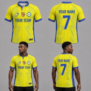 Custom Blue Yellow Wave Lines Pattern Football Jersey – FOT015
