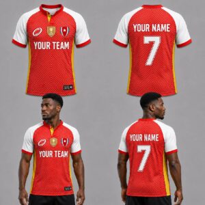 Custom Red White Yellow Wave Lines Pattern Football Jersey – FOT017