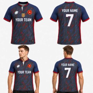 Custom Black Blue Red Abstract Waves Pattern Football Jersey – FOT022
