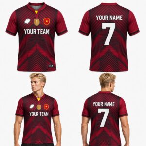 Custom Black Red Abstract Geometric Pattern Football Jersey – FOT023