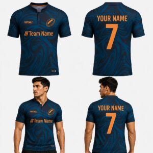 Custom Blue Orange Liquid Pattern Football Jersey - FOT027