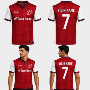 Custom Red White Abstract Waves Pattern Football Jersey - FOT029