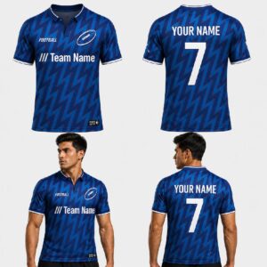Custom Blue Red Abstract Waves Pattern Football Jersey - FOT031