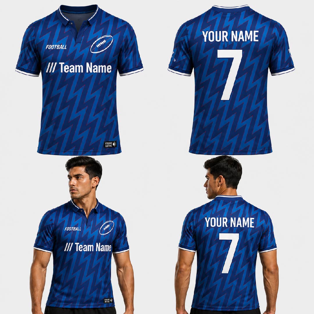Custom Blue Red Abstract Waves Pattern Football Jersey - FOT031