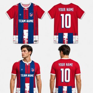 Custom Red Blue Broad Front Striped Soccer Jersey – SOC002