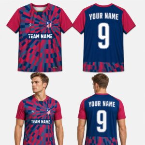 Custom Red Blue Geometric Pattern Soccer Jersey – SOC006