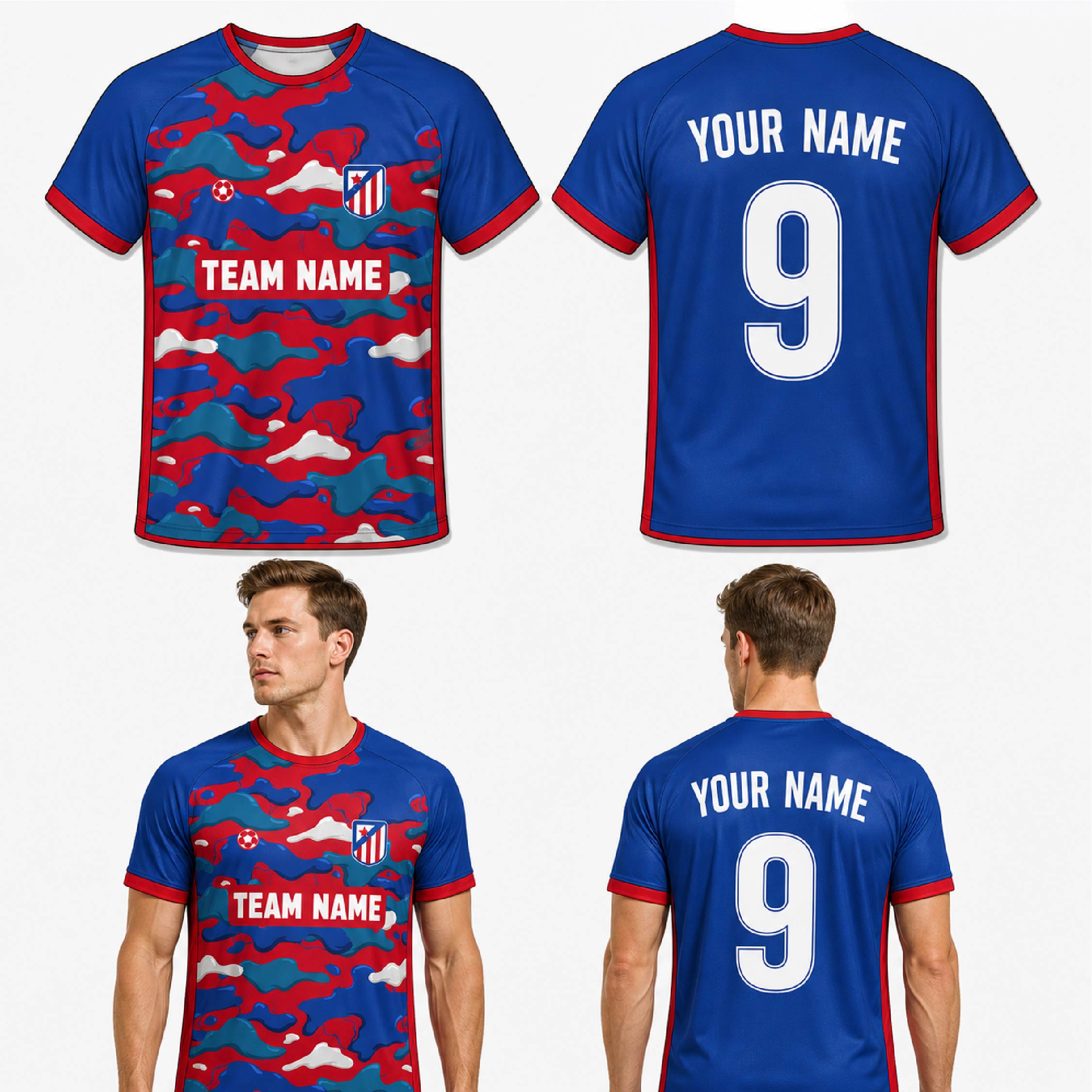 Custom Red Blue Liquid Pattern Soccer Jersey - SOC008