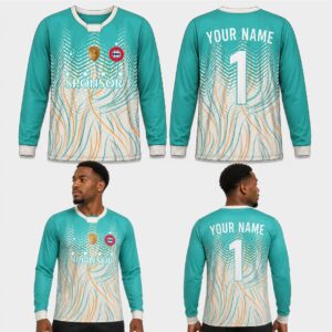 Custom Green White Wave Pattern Full Sleeve Soccer Jersey – SOC009