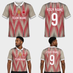 Custom Biege Red Black Zig Zag Pattern Soccer Jersey – SOC011
