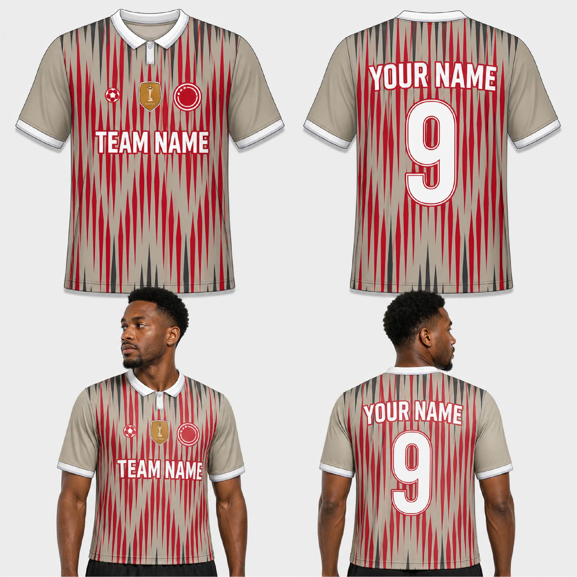 Custom Biege Red Black Zig Zag Pattern Soccer Jersey - SOC011