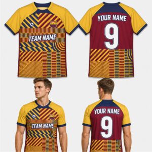 Custom Red Yellow Blue Geometric Pattern Soccer Jersey – SOC012
