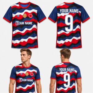 Custom Blue Red White Black Waves Pattern Soccer Jersey – SOC013