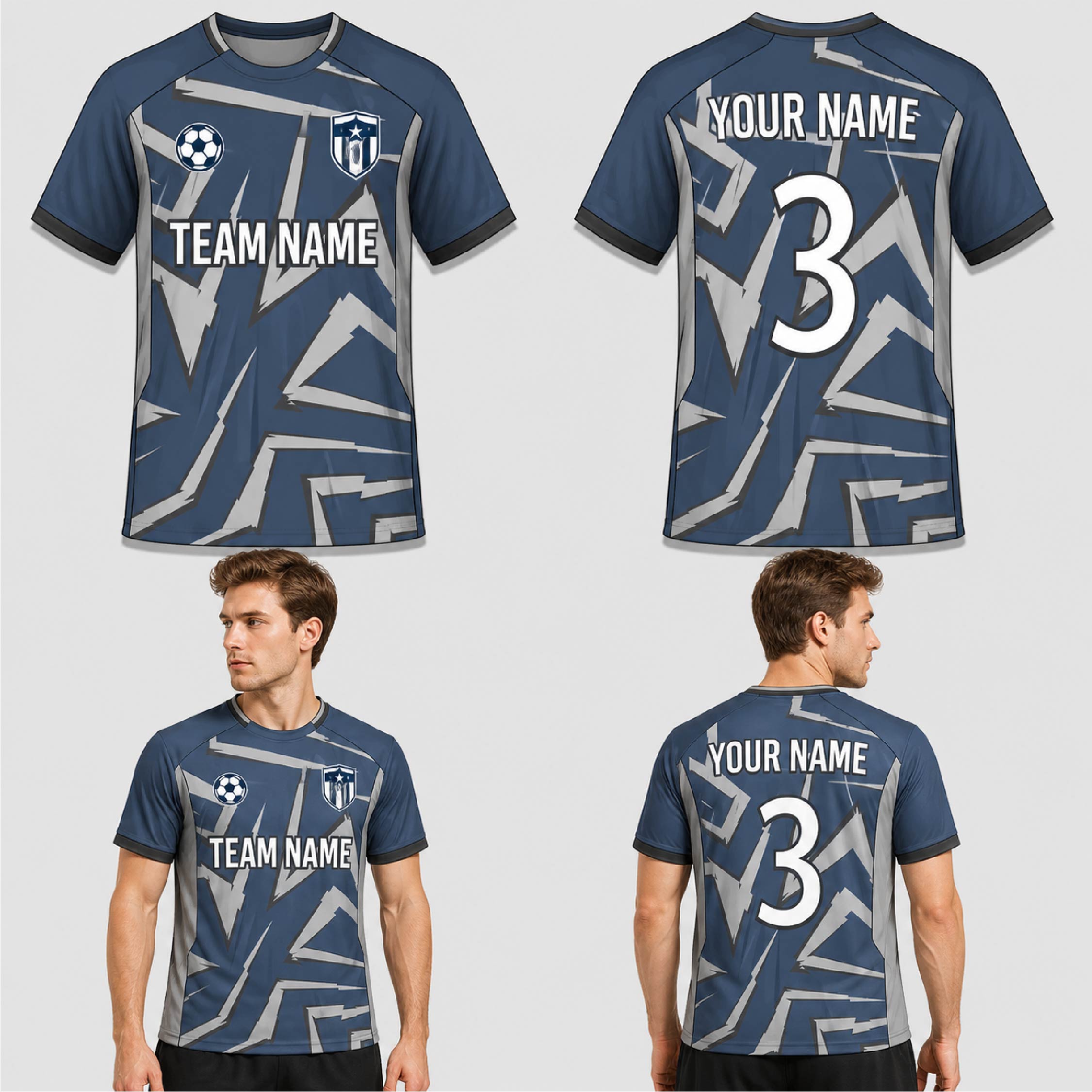 Custom Blue Gray Bolt Pattern Soccer Jersey - SOC015