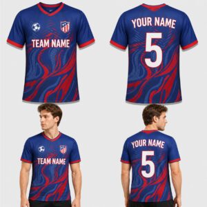 Custom Blue Red Wave Pattern Soccer Jersey – SOC017