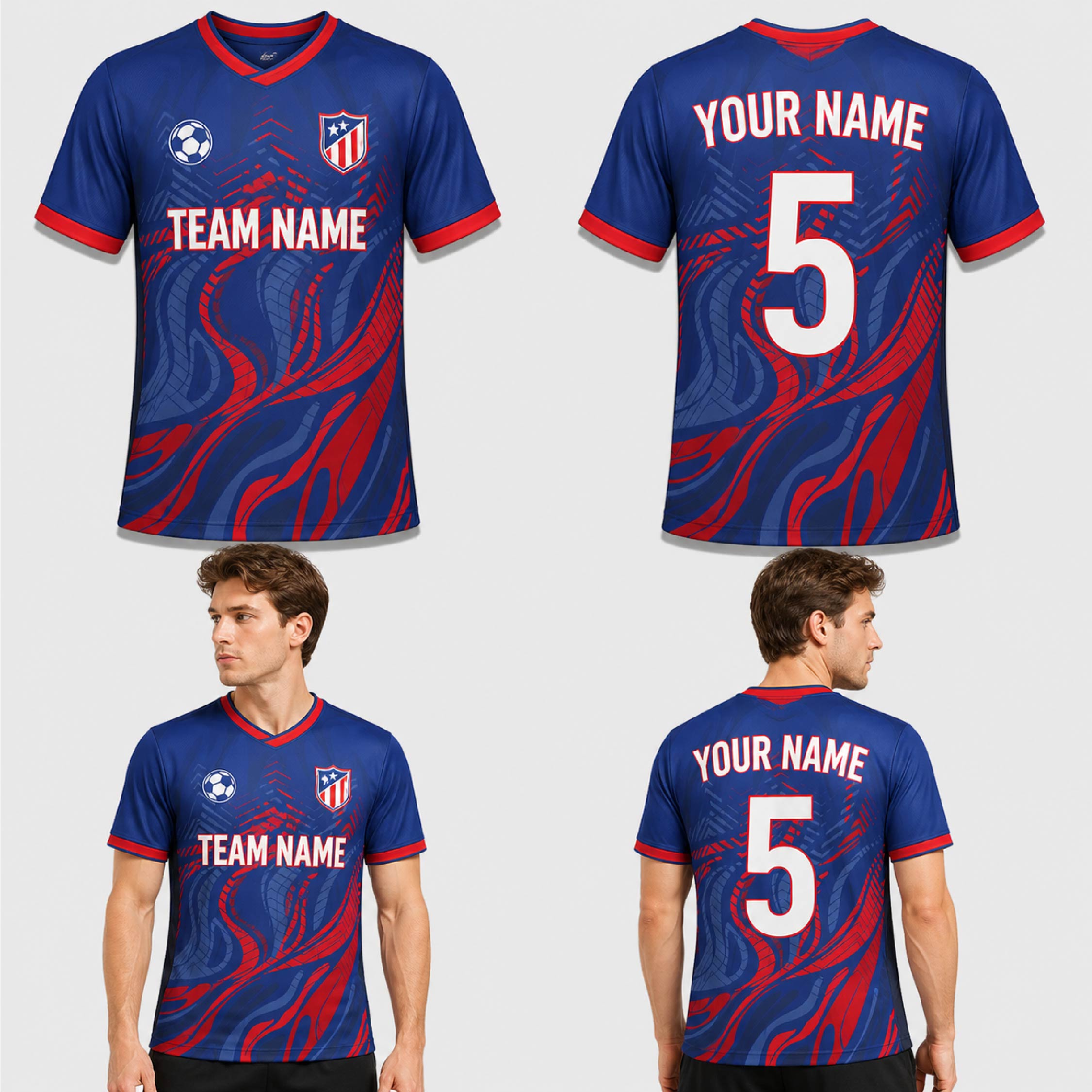 Custom Blue Red Wave Pattern Soccer Jersey - SOC017