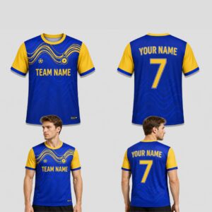 Custom Blue Yellow Wave Pattern Soccer Jersey – SOC021