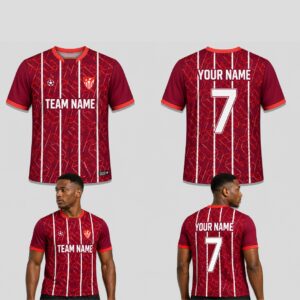 Custom Red Orange Geometric Stripes Pattern Soccer Jersey – SOC025