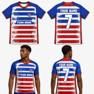 Custom Red Blue Stripes Pattern Soccer Jersey – SOC027