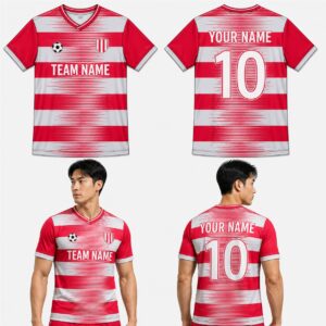 Custom Red White Wave Stripes Pattern Soccer Jersey – SOC030