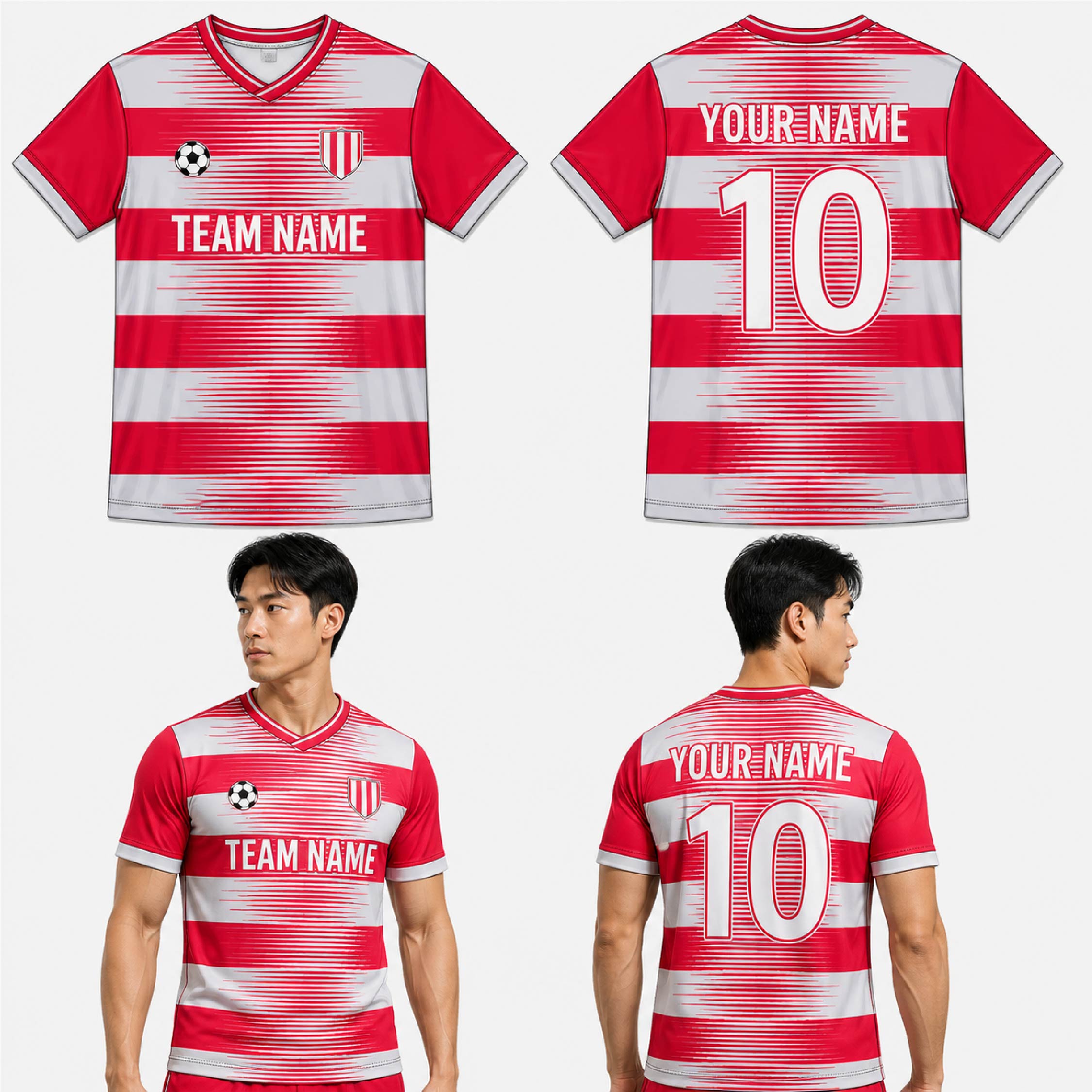 Custom Red White Wave Stripes Pattern Soccer Jersey - SOC030