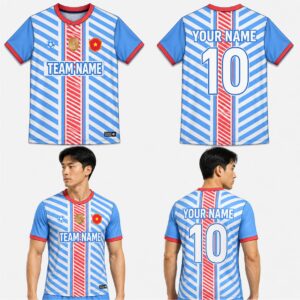 Custom Red Blue White Stripes Pattern Soccer Jersey – SOC032