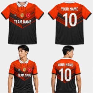 Custom Orange Black Geometric Pattern Soccer Jersey – SOC033