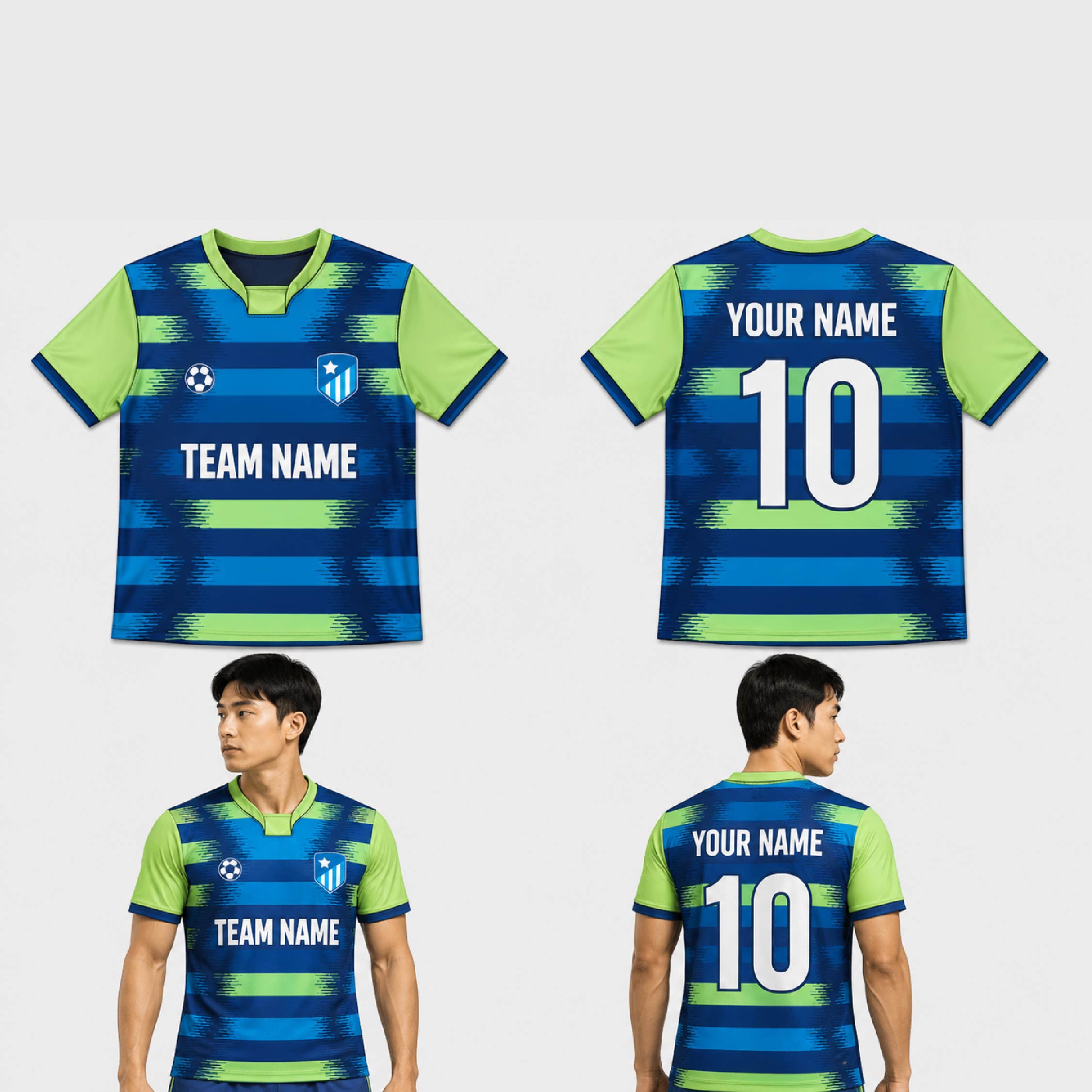 Custom Blue Green Wave Stripes Pattern Soccer Jersey - SOC035