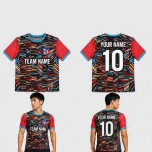 Custom Black Red Yellow Blue Stroke Stripes Pattern Soccer Jersey – SOC037