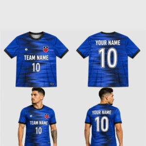 Custom Black Blue Waves Pattern Soccer Jersey – SOC038
