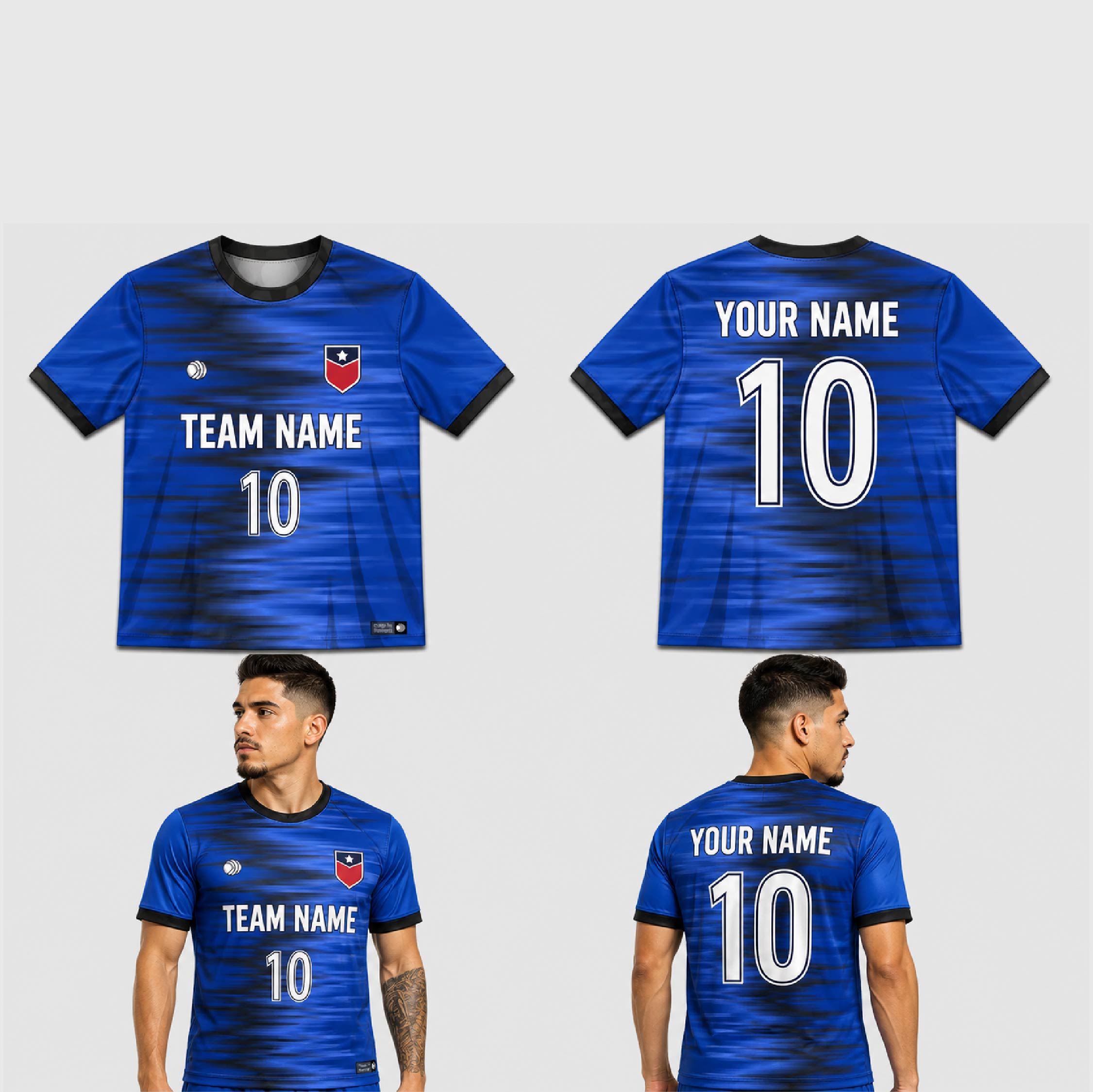Custom Black Blue Waves Pattern Soccer Jersey - SOC038